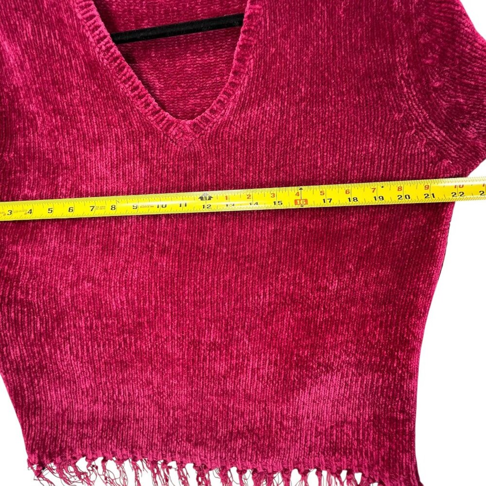 MHD Ladies Pink V Neck Fringe Hem Sweater Velour Large Soft Comfy Cozy Textured - Picture 11 of 12